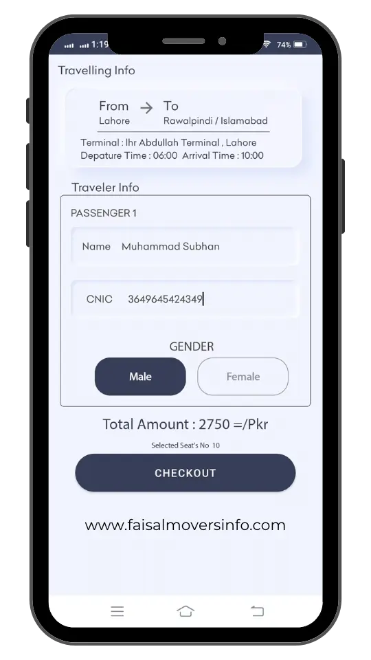 step 8 - enter passengers information - faisal movers app