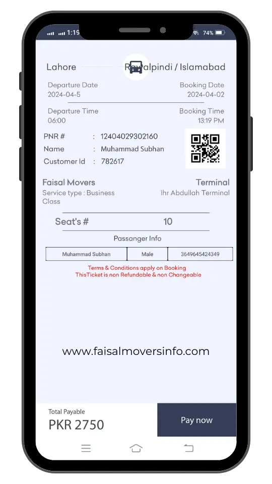 step 9 - make payment and download e-ticket - faisal movers app